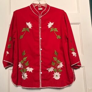 Vintage Red Floral Embroidered Women's Top